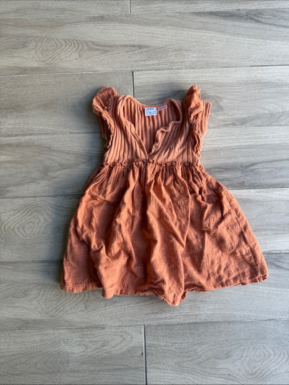 Zara Girls Orange Ruffle-Sleeve Cotton Dress